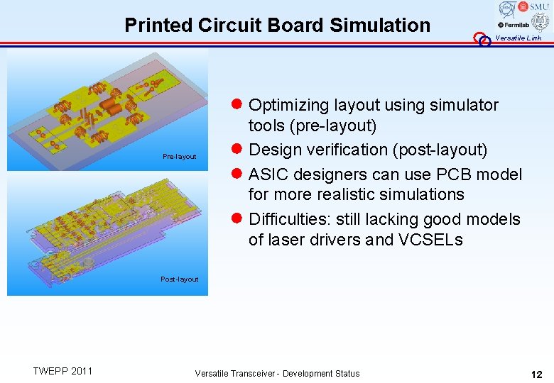 Printed Circuit Board Simulation Versatile Link ● Optimizing layout using simulator Pre-layout tools (pre-layout)