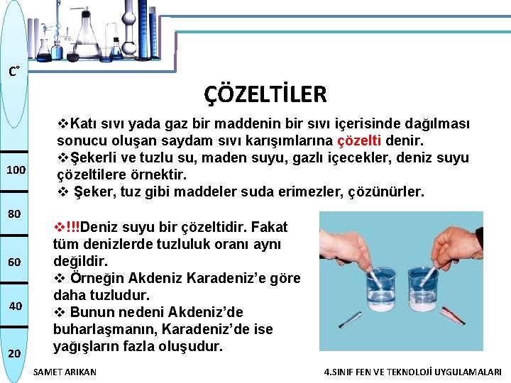 C˚ 100 80 60 40 20 ÇÖZELTİLER v. Katı sıvı yada gaz bir maddenin