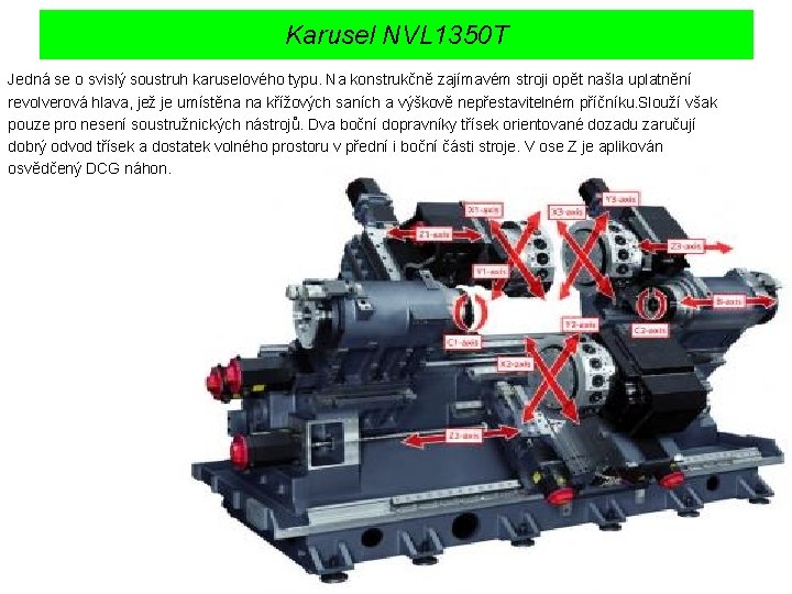 Karusel NVL 1350 T Jedná se o svislý soustruh karuselového typu. Na konstrukčně zajímavém