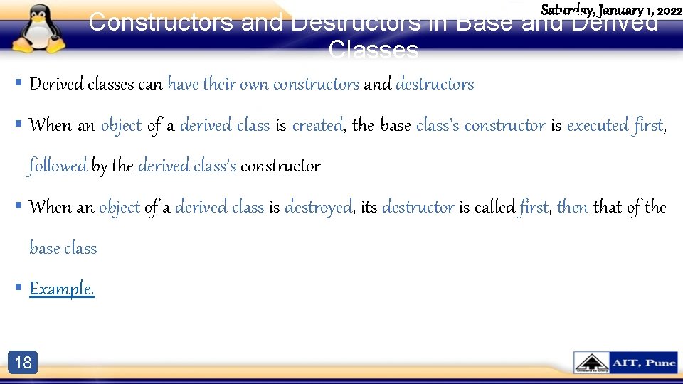 Saturday, January 1, 2022 Constructors and Destructors in Base and Derived Classes § Derived Saturday, January 1, 2022 Constructors and Destructors in Base and Derived Classes § Derived