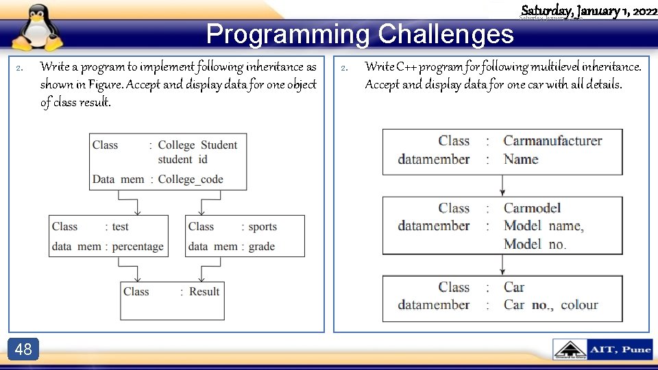 Programming Challenges 2. 48 Write a program to implement following inheritance as shown in Programming Challenges 2. 48 Write a program to implement following inheritance as shown in