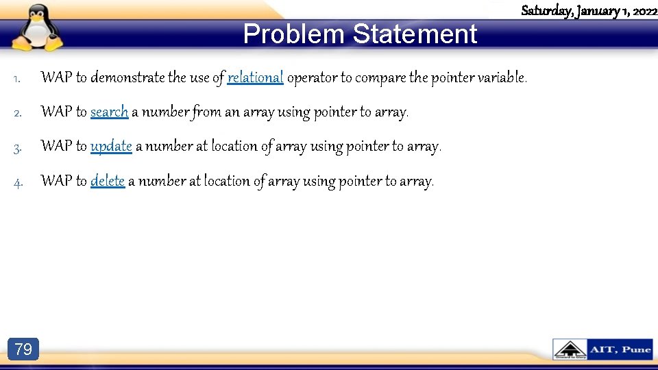 Problem Statement Saturday, January 1, 2022 1. WAP to demonstrate the use of relational Problem Statement Saturday, January 1, 2022 1. WAP to demonstrate the use of relational