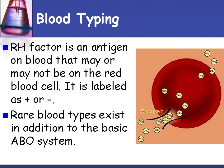 Blood Typing n RH factor is an antigen on blood that may or may