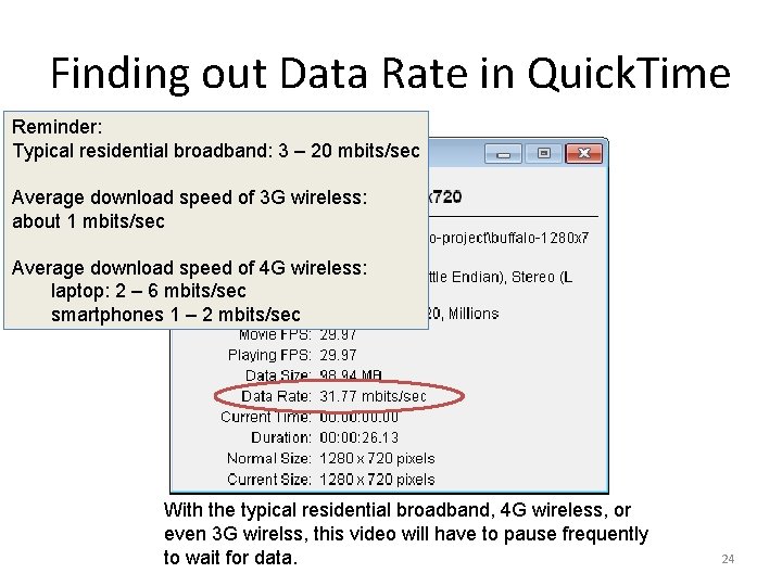 Finding out Data Rate in Quick. Time Reminder: Typical residential broadband: 3 – 20