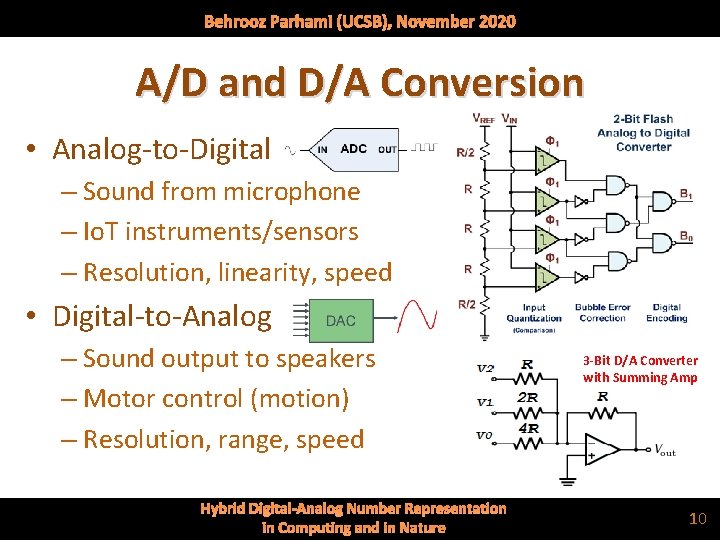 Behrooz Parhami (UCSB), November 2020 A/D and D/A Conversion • Analog-to-Digital – Sound from