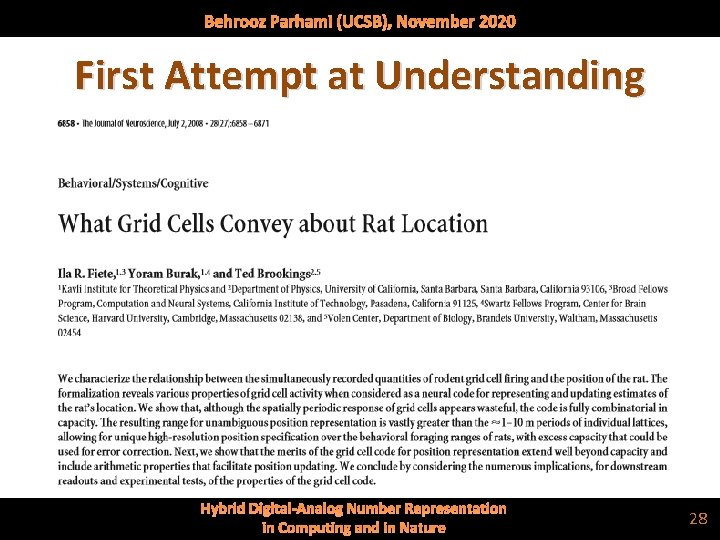 Behrooz Parhami (UCSB), November 2020 First Attempt at Understanding in Computing and in Nature