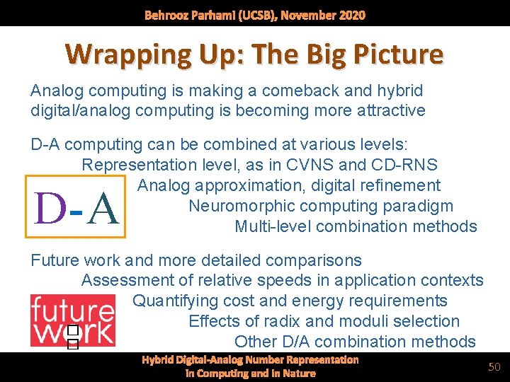 Behrooz Parhami (UCSB), November 2020 Wrapping Up: The Big Picture Analog computing is making