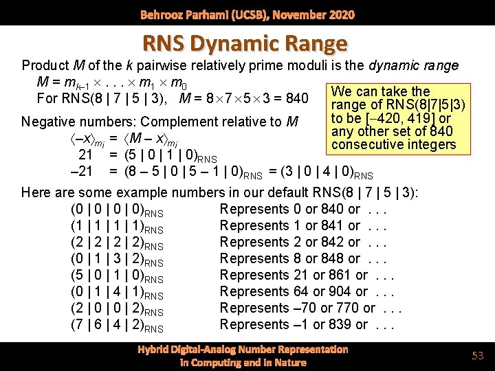 Behrooz Parhami (UCSB), November 2020 RNS Dynamic Range Product M of the k pairwise