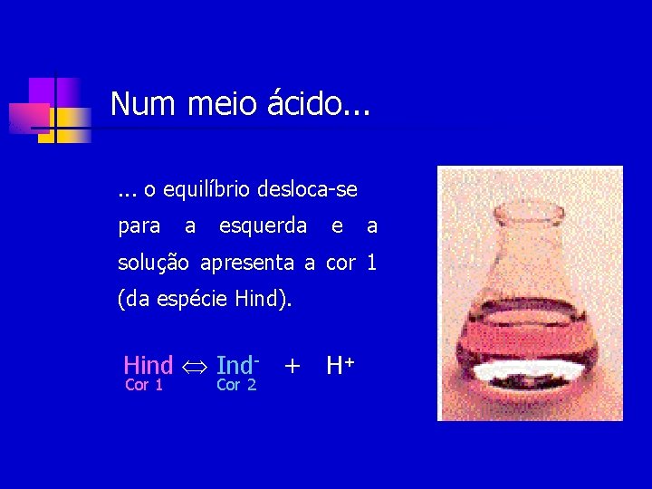 Num meio ácido. . . o equilíbrio desloca-se para a esquerda e a solução