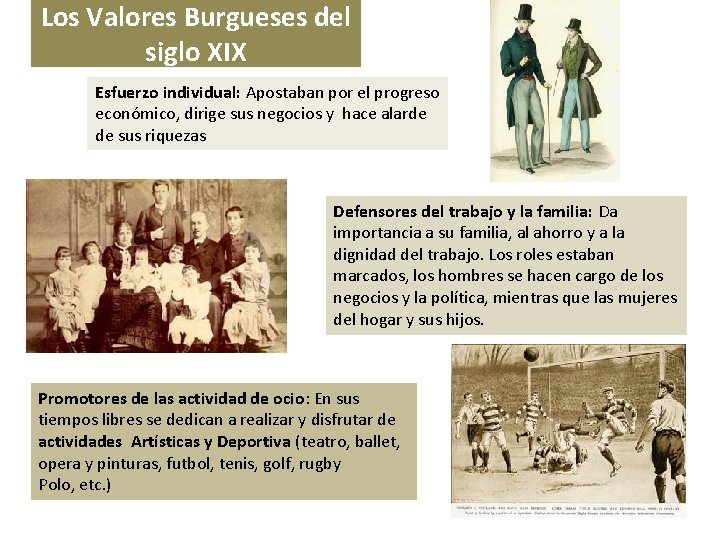 Los Valores Burgueses del siglo XIX Esfuerzo individual: Apostaban por el progreso económico, dirige