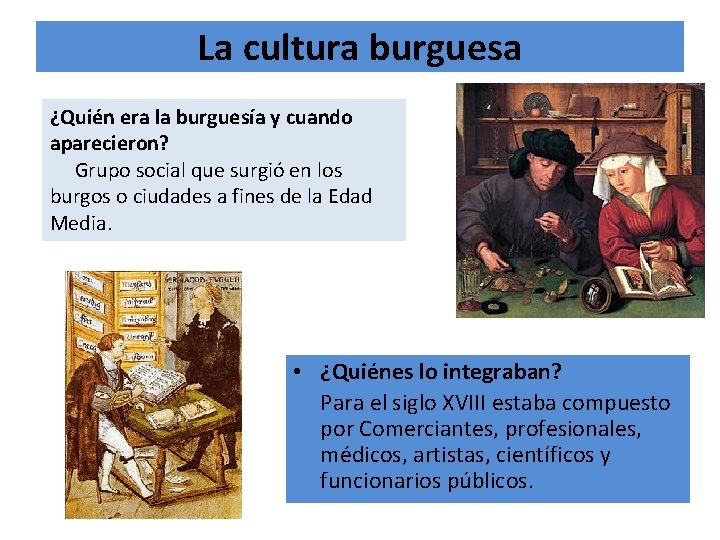 La cultura burguesa ¿Quién era la burguesía y cuando aparecieron? Grupo social que surgió