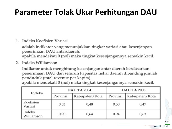 Parameter Tolak Ukur Perhitungan DAU Institut Teknologi Sepuluh Nopember www. its. ac. id 