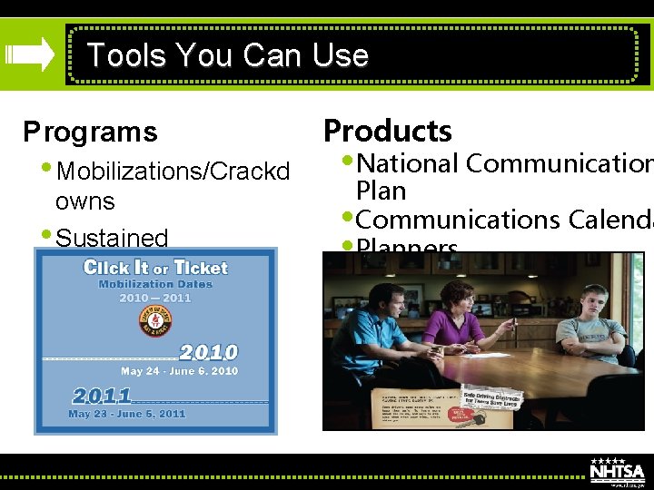 Tools You Can Use Programs • Mobilizations/Crackd owns • Sustained Enforcement Products • National