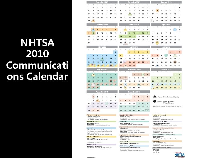 NHTSA 2010 Communicati ons Calendar 