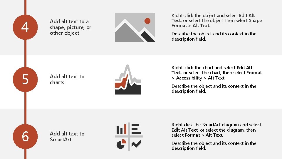 4 5 6 Add alt text to a shape, picture, or other object Add