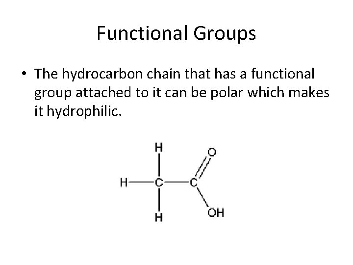 Functional Groups • The hydrocarbon chain that has a functional group attached to it