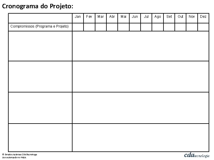 Cronograma do Projeto: Jan Fev Mar Abr Mai Jun Jul Ago Set Out Nov