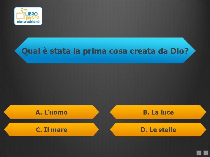 Qual è stata la prima cosa creata da Dio? A. L’uomo B. La luce
