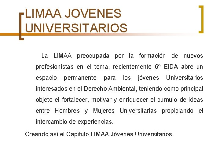 LIMAA JOVENES UNIVERSITARIOS La LIMAA preocupada por la formación de nuevos profesionistas en el