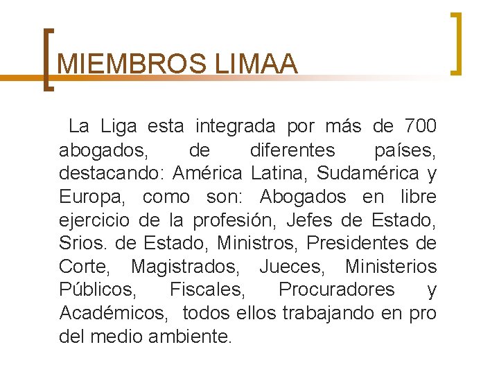 MIEMBROS LIMAA La Liga esta integrada por más de 700 abogados, de diferentes países,