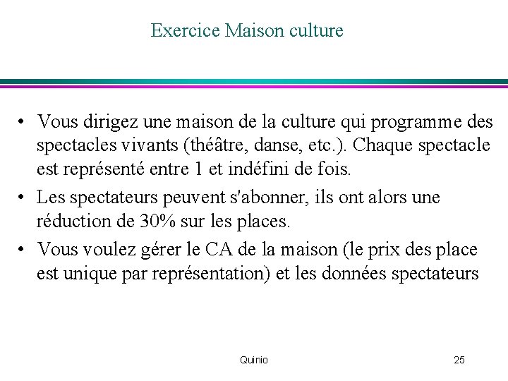 Exercice Maison culture • Vous dirigez une maison de la culture qui programme des