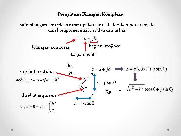 Pernyataan Bilangan Kompleks satu bilangan kompleks z merupakan jumlah dari komponen nyata dan komponen