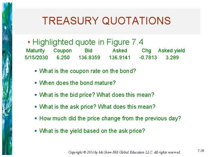 TREASURY QUOTATIONS • Highlighted quote in Figure 7. 4 Maturity 5/15/2030 Coupon 6. 250