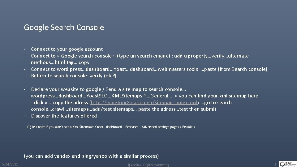 Google Search Console - Connect to your google account - Connect to « Google