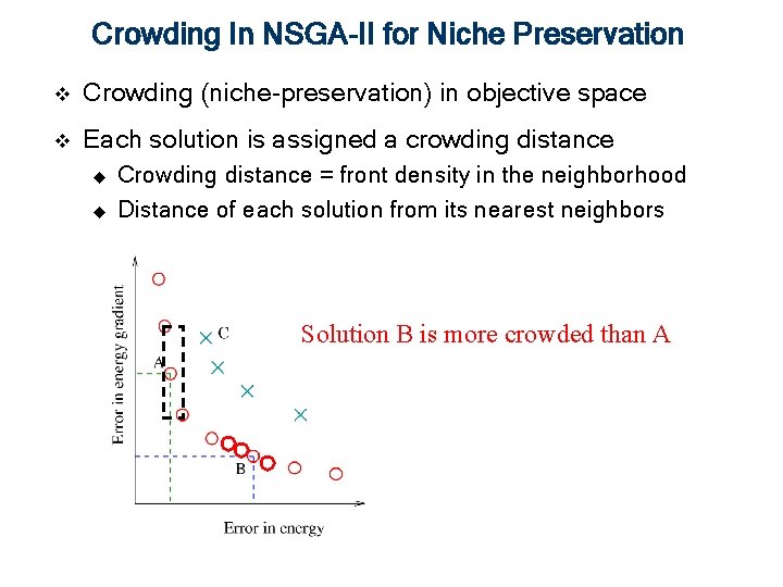 Crowding In NSGA-II for Niche Preservation v Crowding (niche-preservation) in objective space v Each