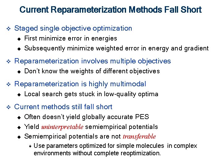 Current Reparameterization Methods Fall Short v Staged single objective optimization u u v Reparameterization