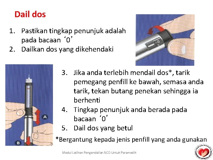 Dail dos 1. Pastikan tingkap penunjuk adalah pada bacaan ‘ 0’ 2. Dailkan dos