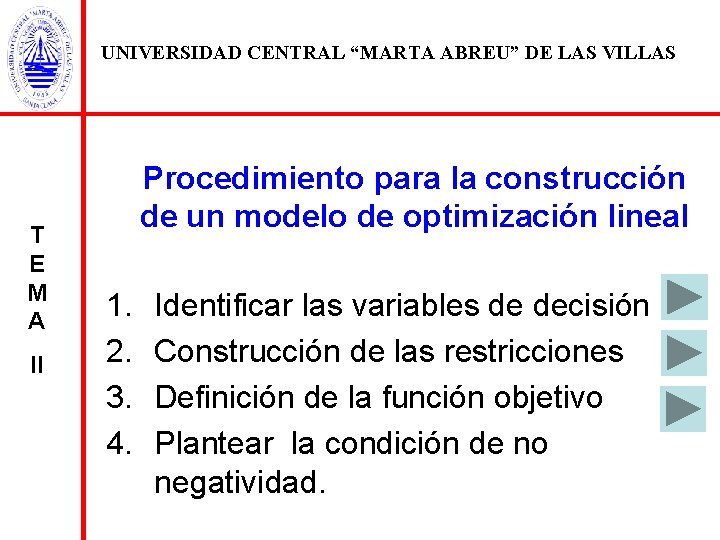 UNIVERSIDAD CENTRAL “MARTA ABREU” DE LAS VILLAS T E M A II Procedimiento para