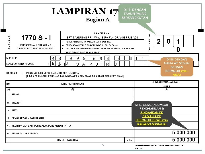 LAMPIRAN 1770 S I DI ISI DENGAN TAHUN PAJAK BERSANGKUTAN LAMPIRAN - I 1770