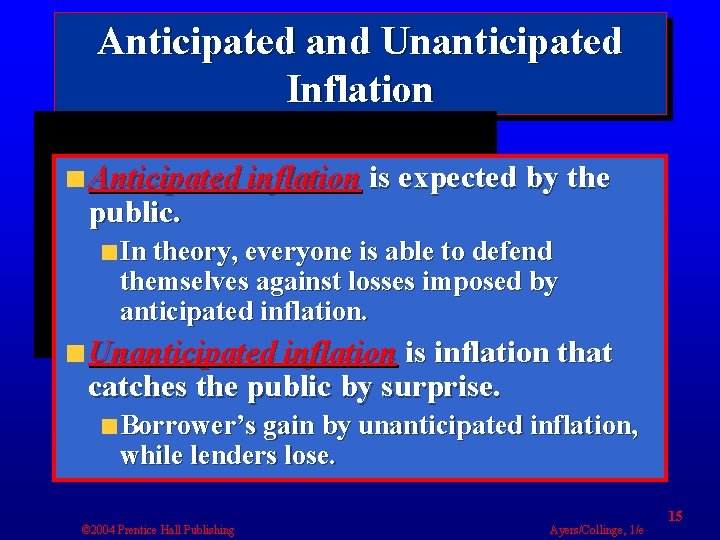 Anticipated and Unanticipated Inflation Anticipated inflation is expected by the public. In theory, everyone