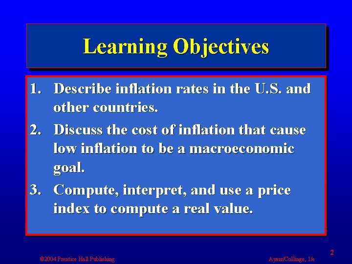 Learning Objectives 1. Describe inflation rates in the U. S. and other countries. 2.