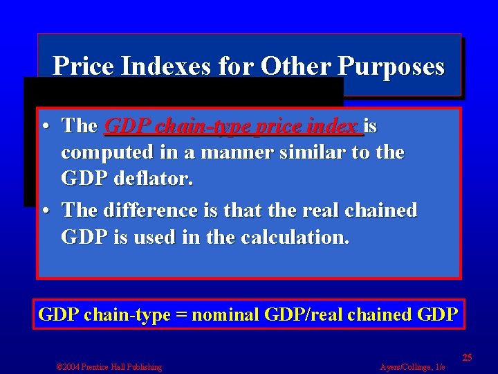 Price Indexes for Other Purposes • The GDP chain-type price index is computed in