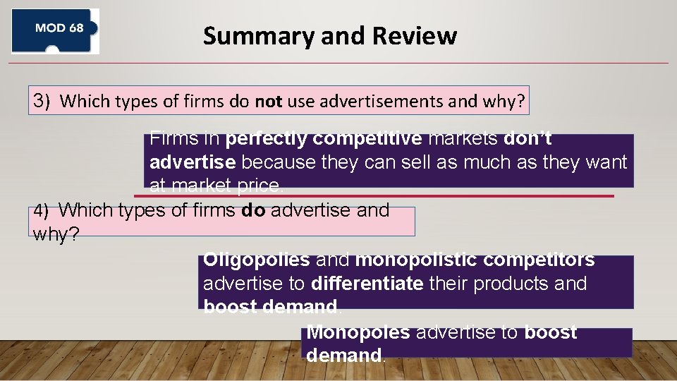 Summary and Review 3) Which types of firms do not use advertisements and why? Summary and Review 3) Which types of firms do not use advertisements and why?