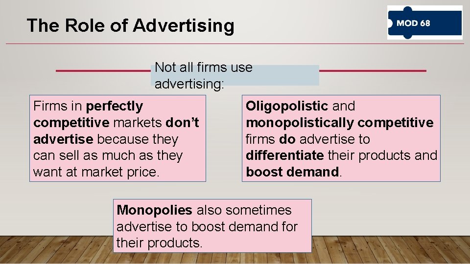 The Role of Advertising Not all firms use advertising: Firms in perfectly competitive markets The Role of Advertising Not all firms use advertising: Firms in perfectly competitive markets