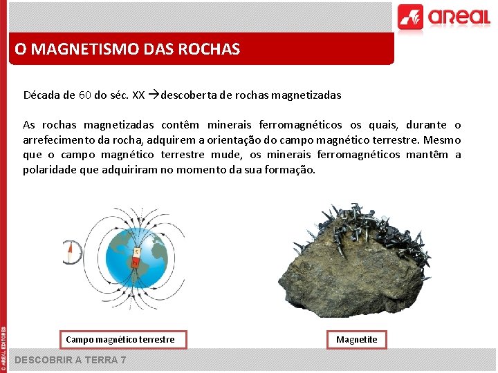 O MAGNETISMO DAS ROCHAS Década de 60 do séc. XX descoberta de rochas magnetizadas
