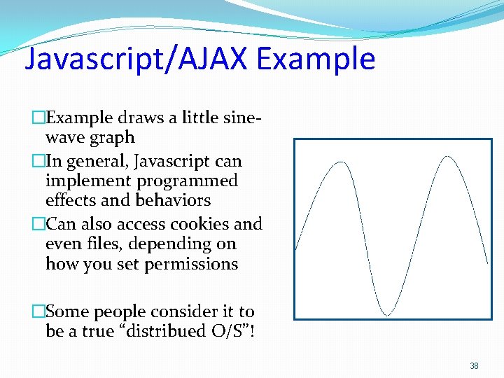Javascript/AJAX Example �Example draws a little sinewave graph �In general, Javascript can implement programmed