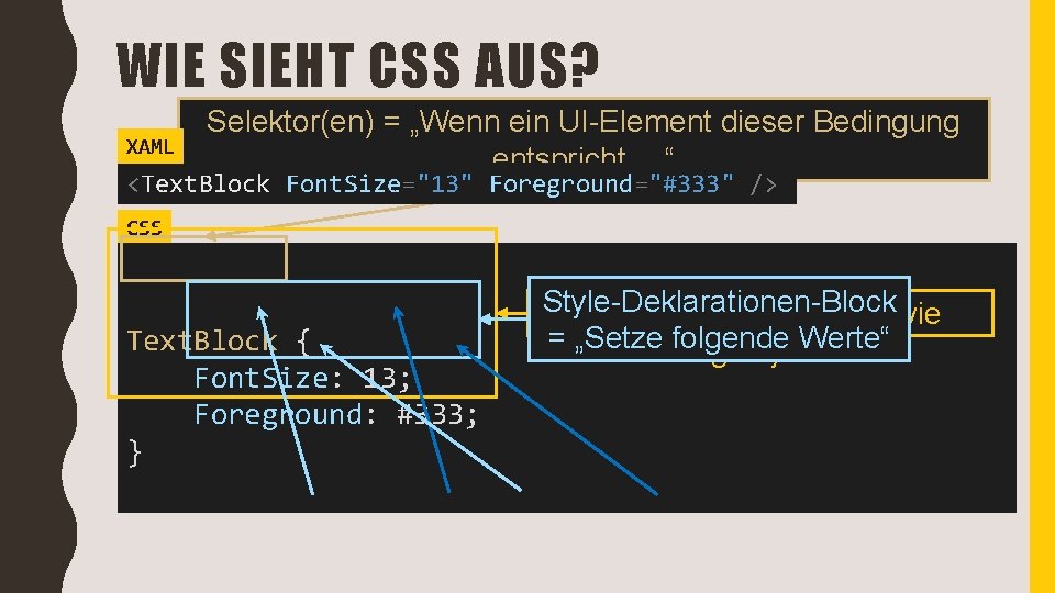 WIE SIEHT CSS AUS? XAML Selektor(en) = „Wenn ein UI-Element dieser Bedingung entspricht, …“