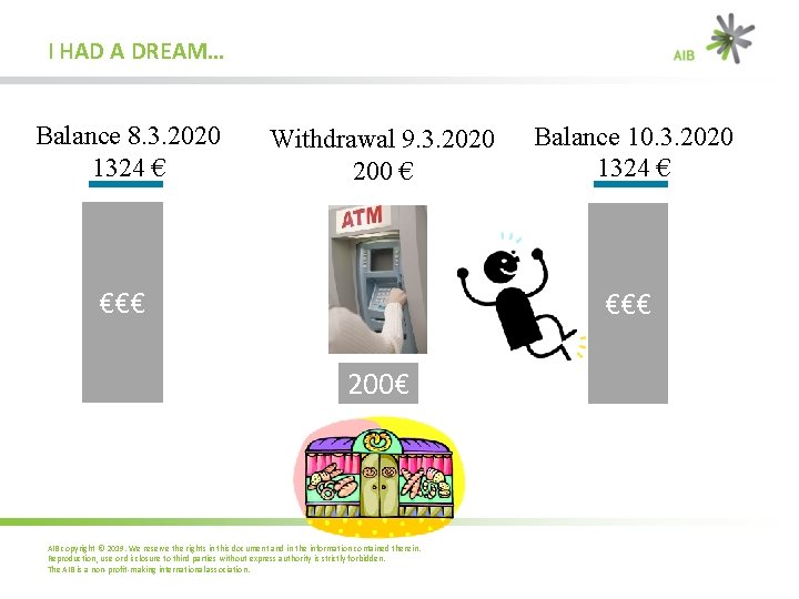 I HAD A DREAM… Balance 8. 3. 2020 1324 € Withdrawal 9. 3. 2020