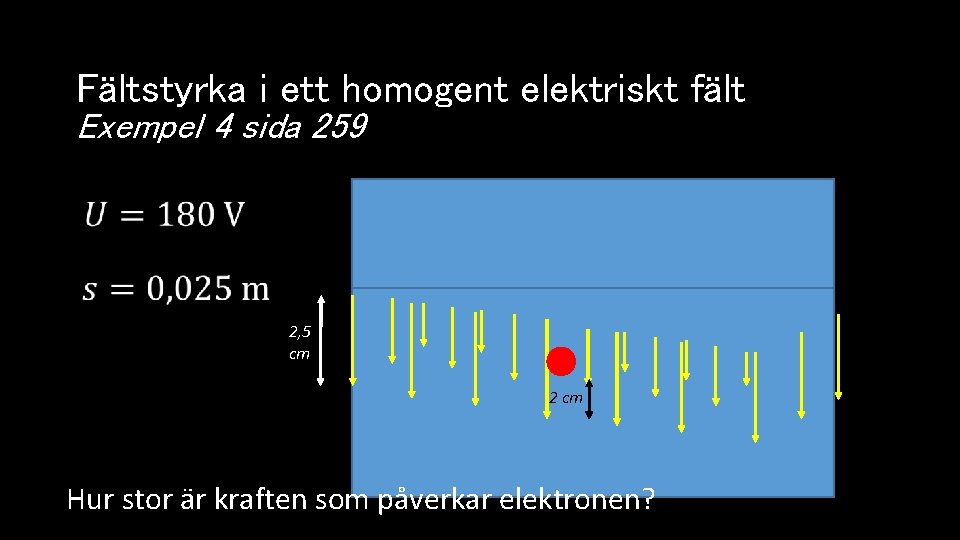 Fältstyrka i ett homogent elektriskt fält Exempel 4 sida 259 2, 5 cm 2
