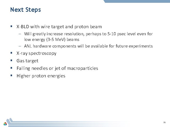 Next Steps § X-BLD with wire target and proton beam – Will greatly increase