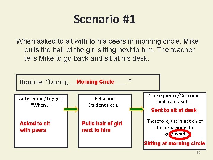 Scenario #1 When asked to sit with to his peers in morning circle, Mike