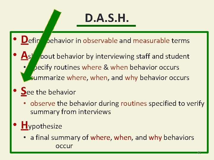 D. A. S. H. • Define behavior in observable and measurable terms • Ask