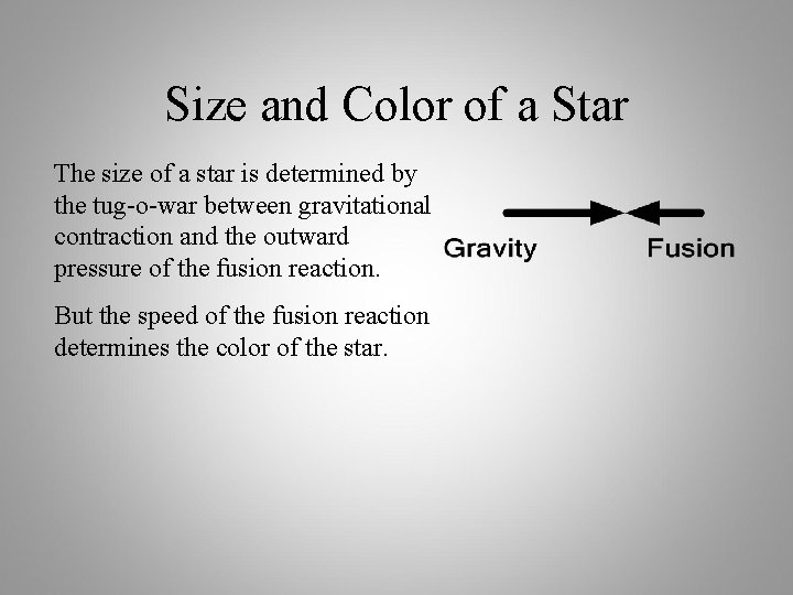 Size and Color of a Star The size of a star is determined by