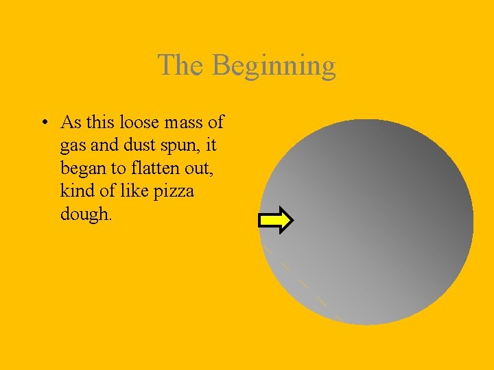 The Beginning • As this loose mass of gas and dust spun, it began