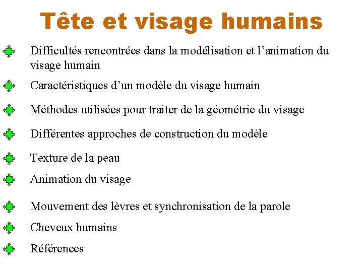 Tête et visage humains Difficultés rencontrées dans la modélisation et l’animation du visage humain
