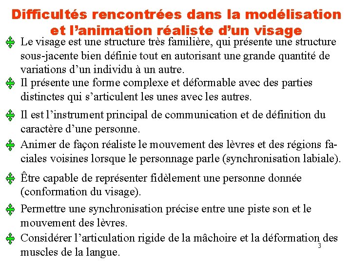 Difficultés rencontrées dans la modélisation et l’animation réaliste d’un visage Le visage est une